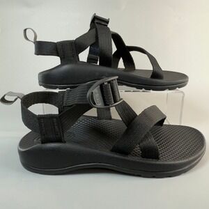 Chaco Z/1 Kids Girls Size 3 Strappy Sandals Triple Black Pull On Adjustable Shoe